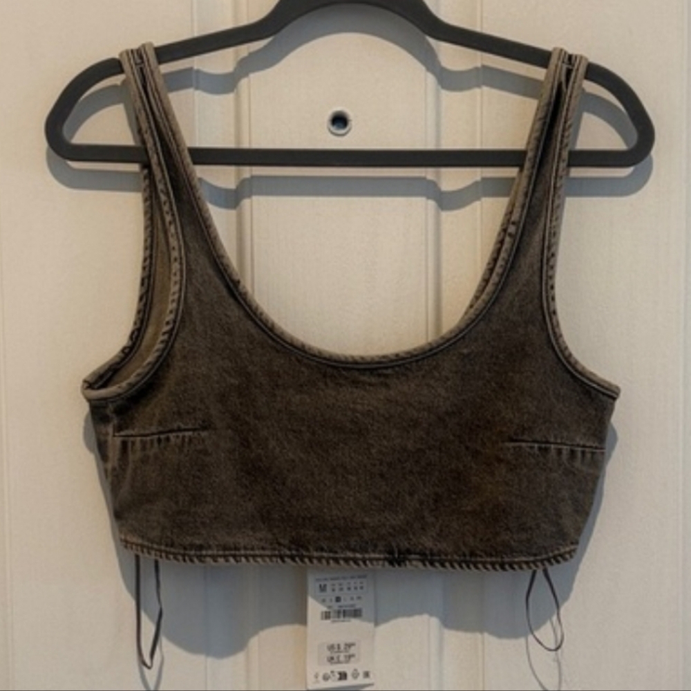 Zara Washed Scoop Neck Cropped Tank Top - Charcoal - Picture 2 of 5
